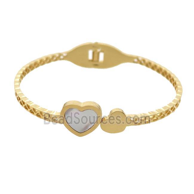 Stainless Steel Pave Shell Heart Gold Plated