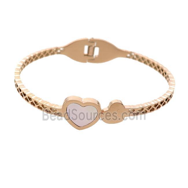 Stainless Steel Pave Shell Heart Rose Gold