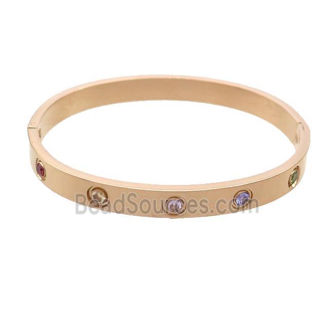 Stainless Steel Bangle Pave Rhinestone Rose Gold