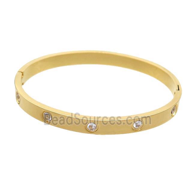 Stainless Steel Bangle Pave Rhinestone Gold Plated