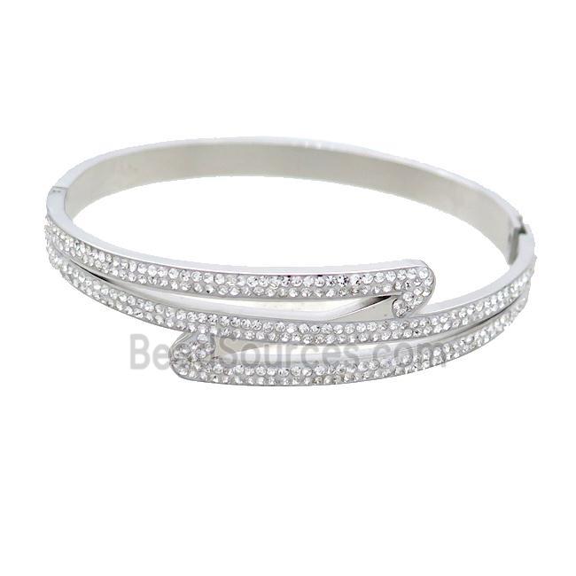 Raw Stainless Steel Bangle Pave Rhinestone