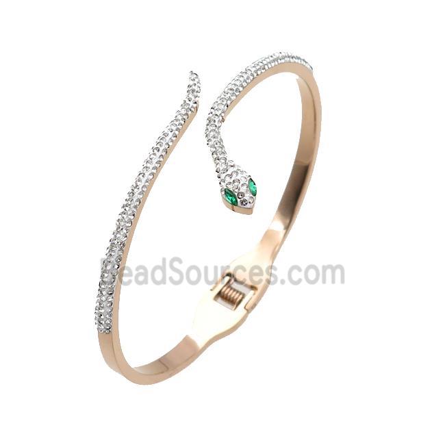 Stainless Steel Bangle Pave Rhinestone Snake Rose Gold