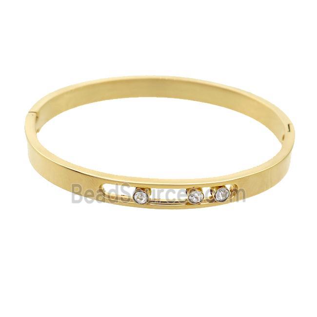 Stainless Steel Bangle Pave Rhinestone Gold Plated