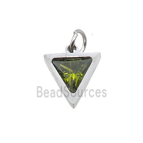 Raw Stainless Steel Triangle Pendant Pave Olive Zircon