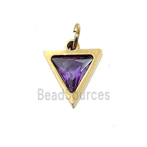 Stainless Steel Triangle Pendant Pave Purple Zircon Gold Plated