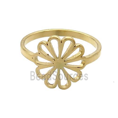 Stainless Steel Rings Flower Gold Plated