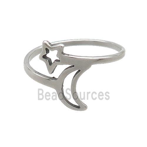 Raw Stainless Steel Rings Moon Star