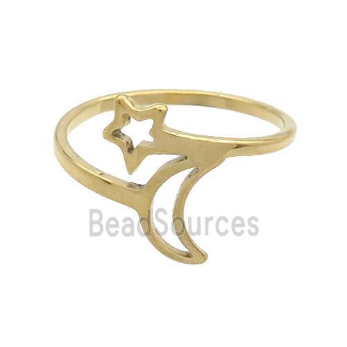 Stainless Steel Rings Moon Star Gold Plated