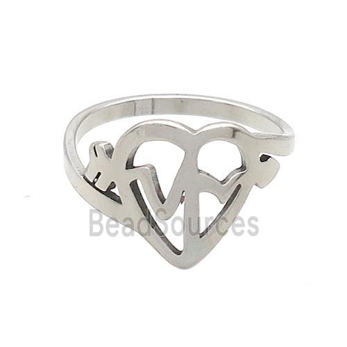 Raw Stainless Steel Rings Heartbeat