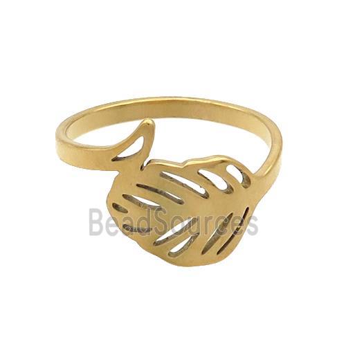 Stainless Steel Leaf Rings Gold Plated