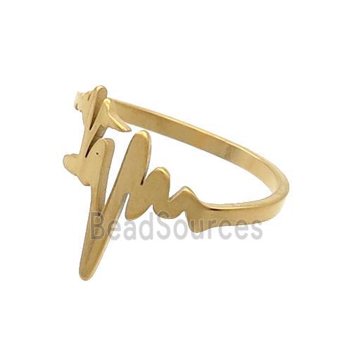 Stainless Steel Rings Heartbeat Gold Plated