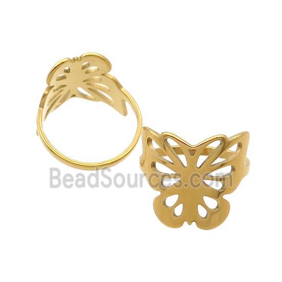 Stainless Steel Rings Butterfly Gold Plated