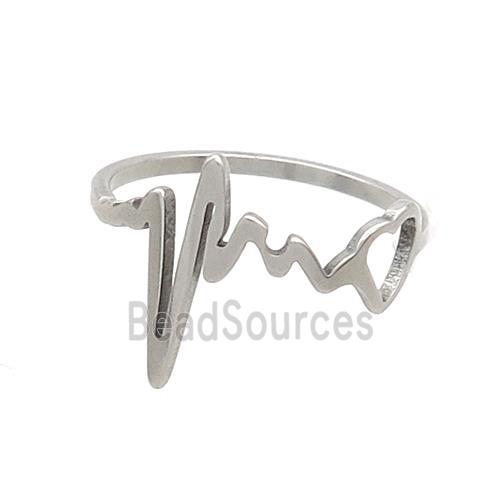 Raw Stainless Steel Rings Heartbeat