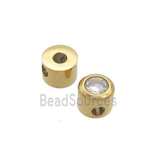 Stainless Steel Guru Beads Pave Zircon T-holes Gold Plated