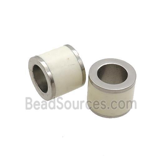 Raw Stainless Steel Column Beads White Enamel Large Hole