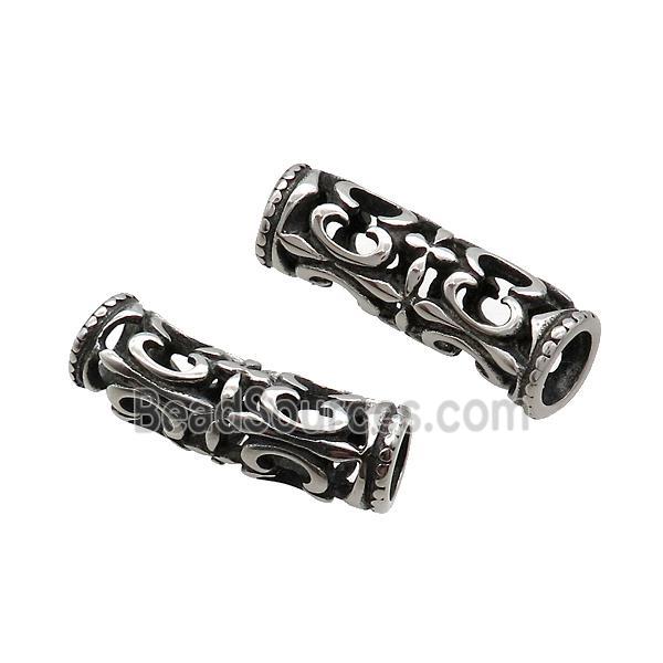 Stainless Steel Tube Beads Curved Large Hole Antique Silver