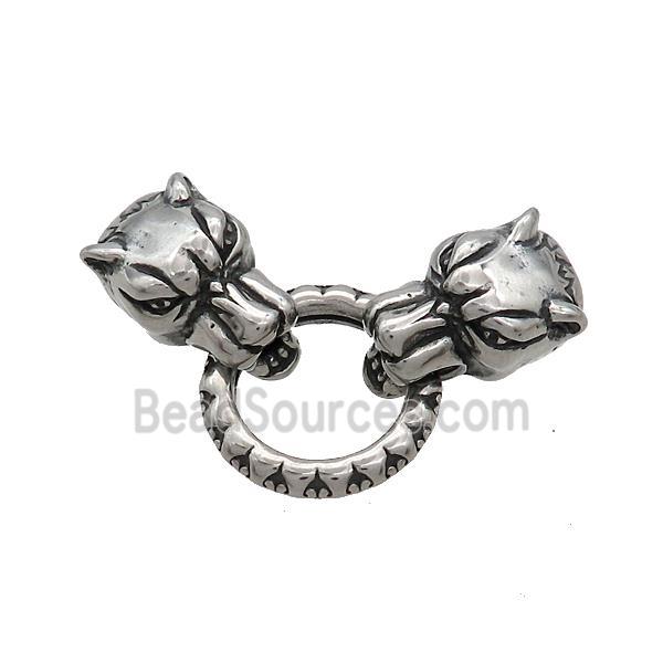 Stainless Steel Cord End Tiger Closed Ring Antique Silver