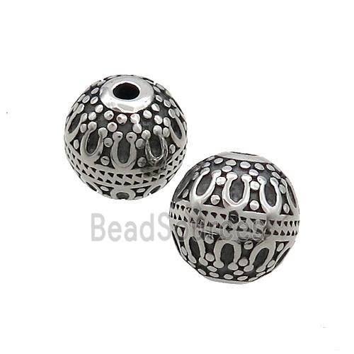 Stainless Steel Beads Round Antique Silver