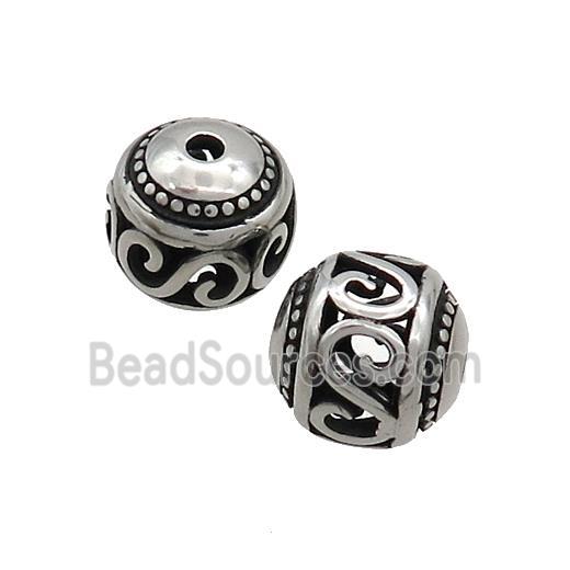 Stainless Steel Round Beads Hollow Antique Silver