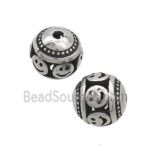 Stainless Steel Round Beads Hollow Antique Silver