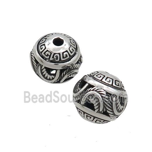 Stainless Steel Round Beads Hollow Antique Silver