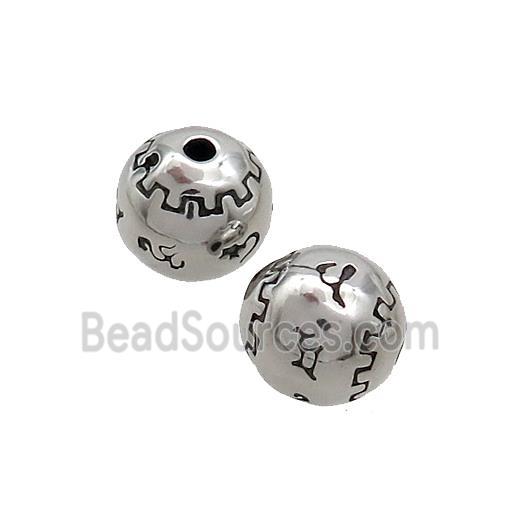 Stainless Steel Beads Round Antique Silver