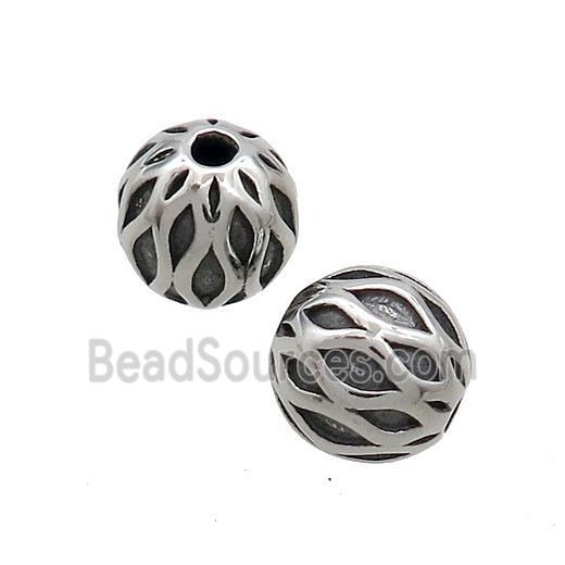 Stainless Steel Round Beads Antique Silver