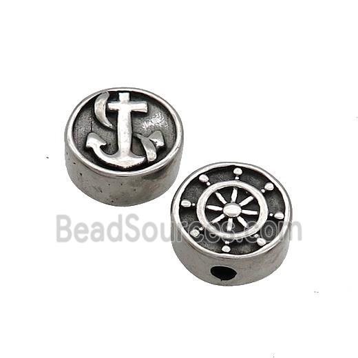 Stainless Steel Coin Beads Anchor Antique Silver