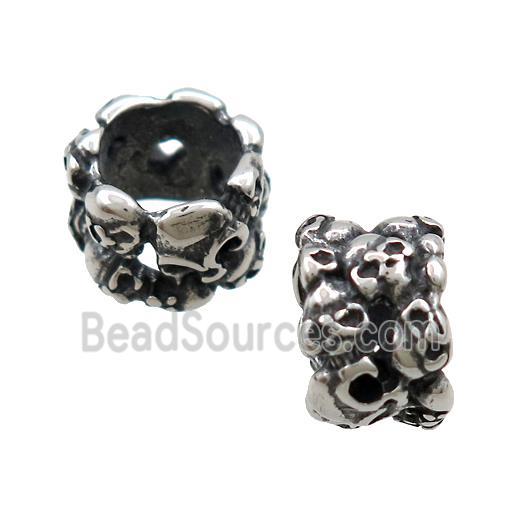 Stainless Steel Rondelle Beads Halloween Skull Large Hole Antique Silver