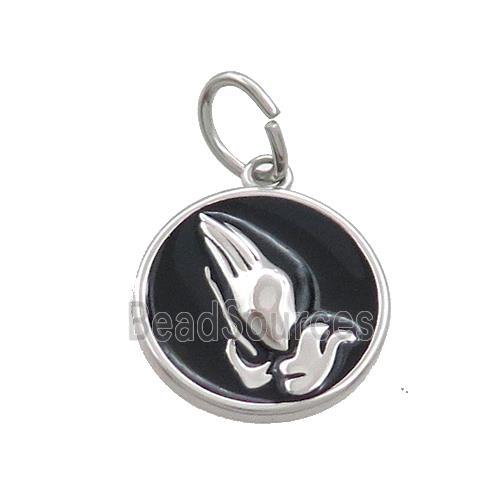 Raw Stainless Steel Praying Hands Charms Pendant Black Enamel