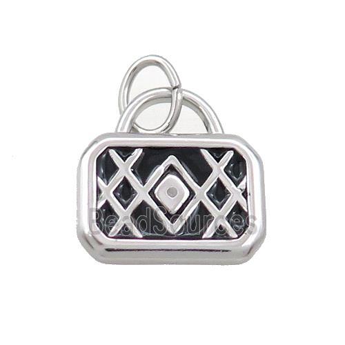 Raw Stainless Steel Lock Bags Charms Pendant Black Enamel