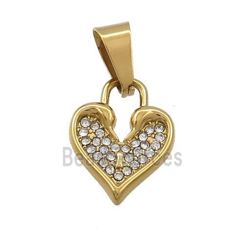 Stainless Steel Heart Charms Pendant Pave Rhinestone Gold Plated