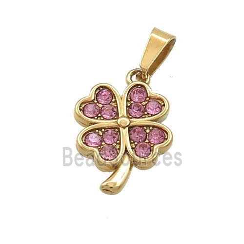 Stainless Steel Clover Charms Pendant Pave Rhinestone