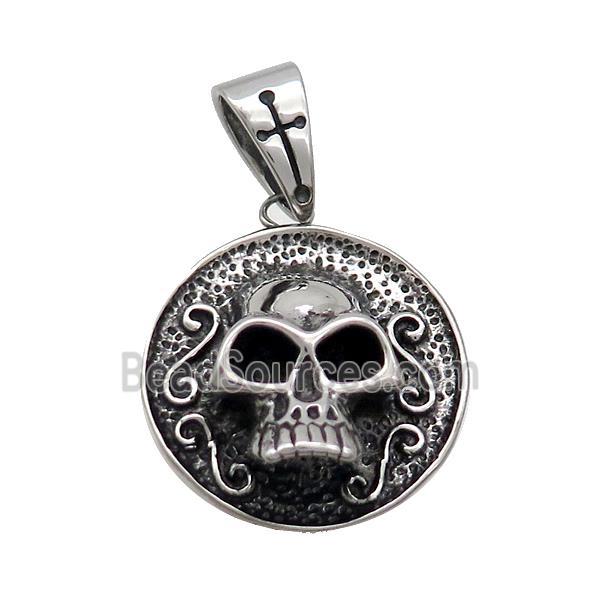 Stainless Steel Skull Pendant Antique Silver