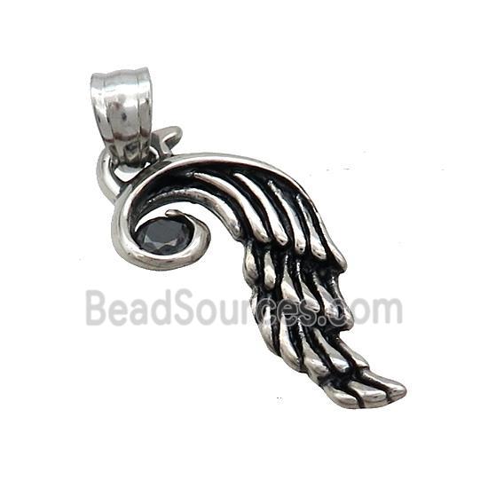 Stainless Steel Angel Wings Charms Pendant Pave Rhinestone Antique Silver