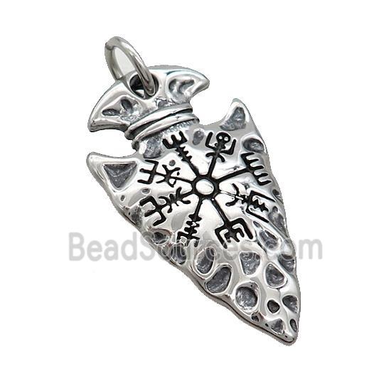 Stainless Steel Arrowhead Pendant Viking Compass Charms Antique Silver