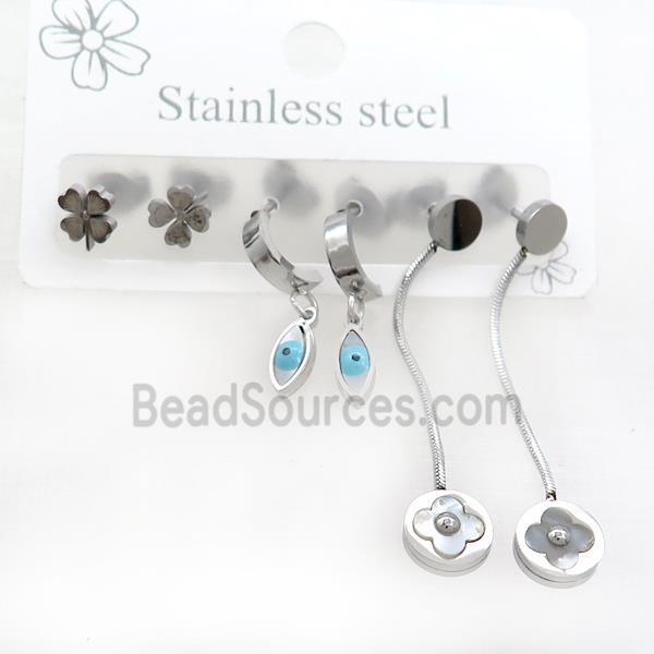 Raw Stainless Steel Earrings Evil Eye Clover