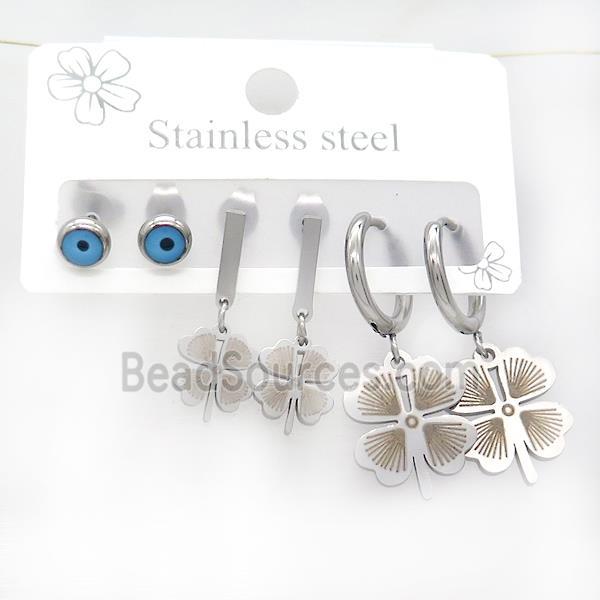 Raw Stainless Steel Earrings Evil Eye Clover