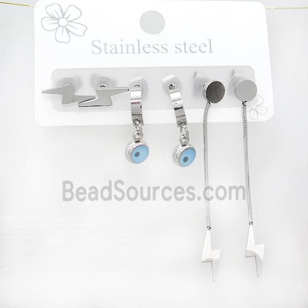 Raw Stainless Steel Earrings Lightning