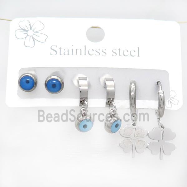 Raw Stainless Steel Earrings Evil Eye Clover