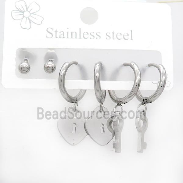 Raw Stainless Steel Earrings Key Lock