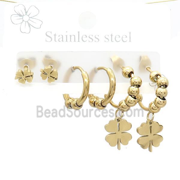 Stainless Steel Earrings Clover Gold Plated