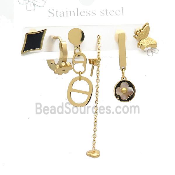 Stainless Steel Earrings Mixed Shapes Gold Plated