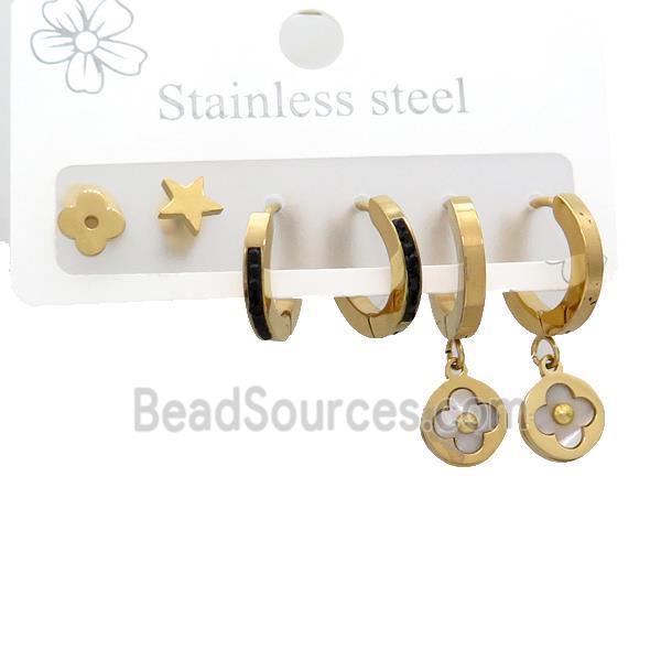 Stainless Steel Earrings Clover Gold Plated