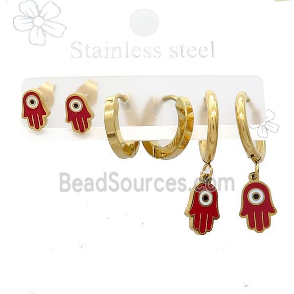 Stainless Steel Earrings Hamsahand Evil Eye Gold Plated