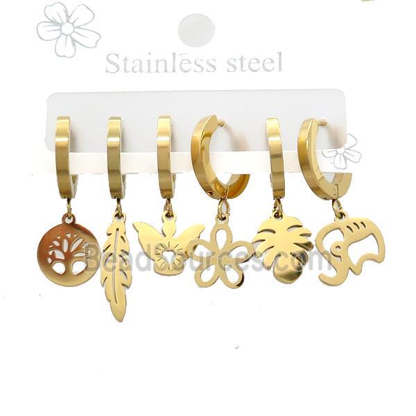 Stainless Steel Earrings Mixed Shapes Gold Plated