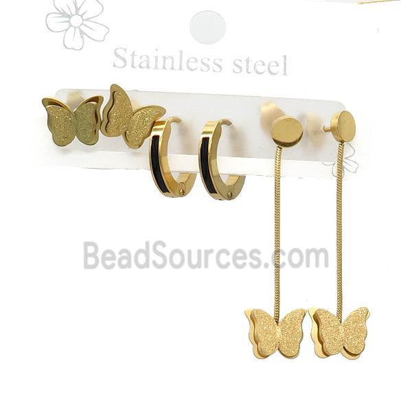 Stainless Steel Earrings Butterfly Gold Plated