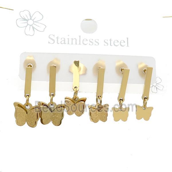 Stainless Steel Earrings Butterfly Gold Plated