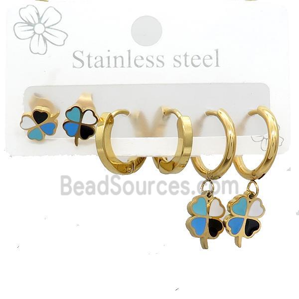 Stainless Steel Earrings Clover Gold Plated