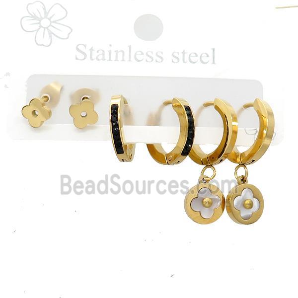 Stainless Steel Earrings Clover Gold Plated